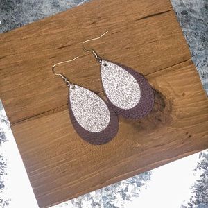 2” Glitter and Faux Leather Tear Drop Earrings